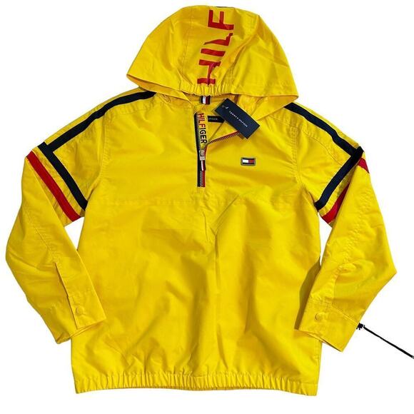 NWT Tommy Hilfiger 1/4 Zip Empire Yellow Wind Breaker Pullover Kids 12-14 - Picture 1 of 9